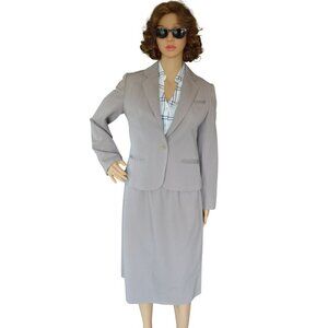 Vintage 90s Neiman Marcus Taupe 100% Wool Skirt Suit Set Women Modern Small Neut